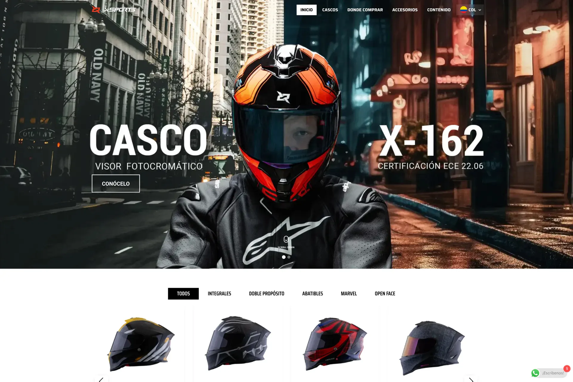 Página principal de X Sports Helmets en escritorio