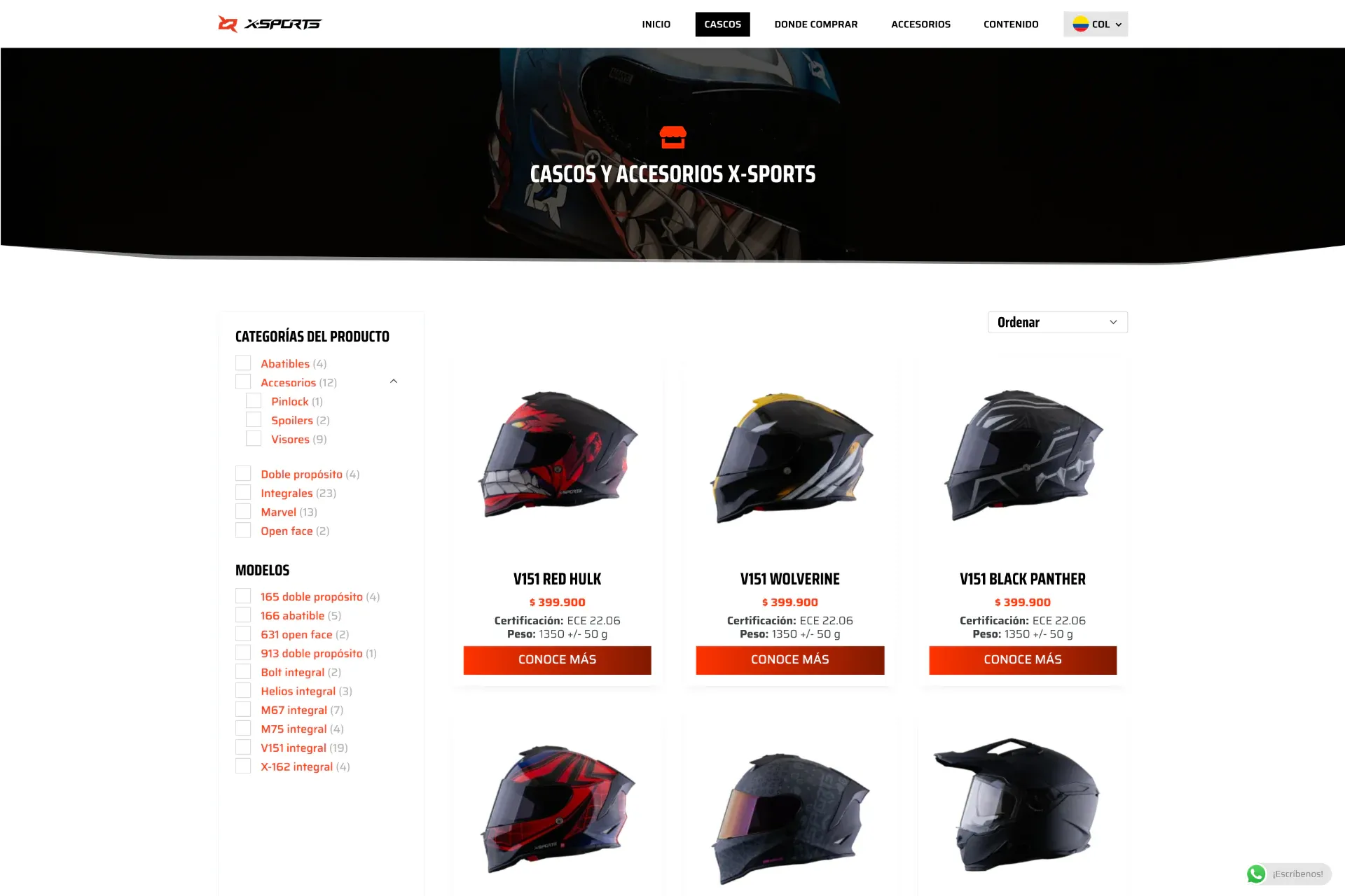 Catálogo de cascos de X Sports Helmets