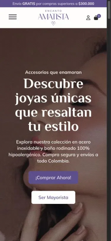 Página principal de Encanto Amatista en un teléfono móvil