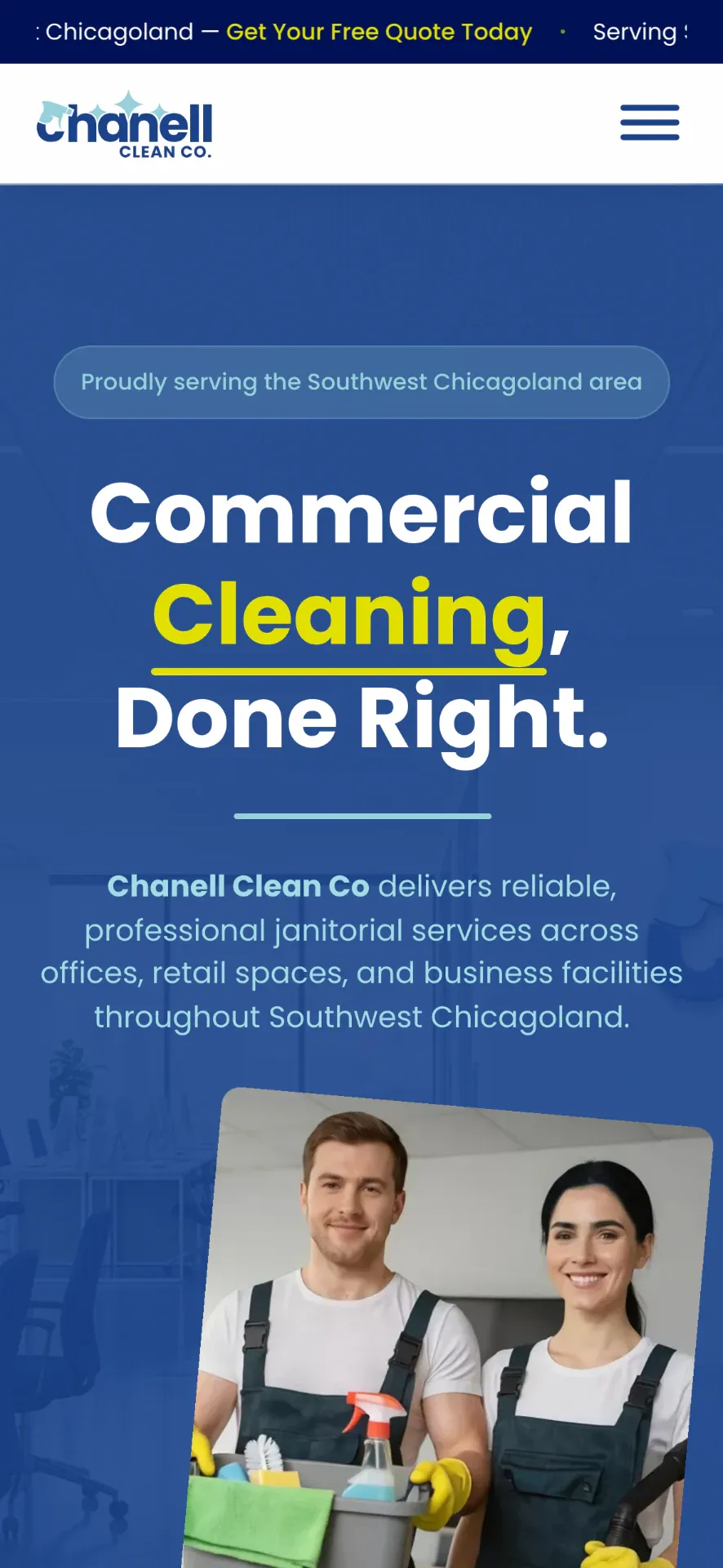 Página principal de Chanell Clean Co en un teléfono móvil