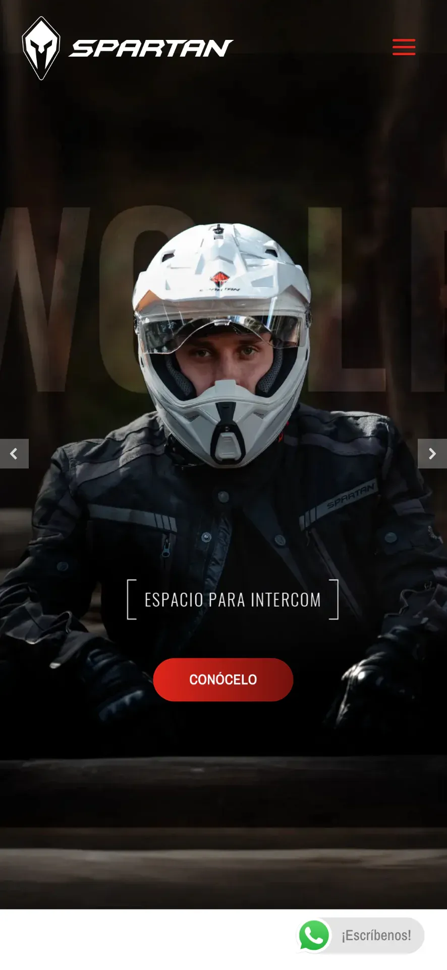 Página principal de Spartan Helmets en un teléfono móvil